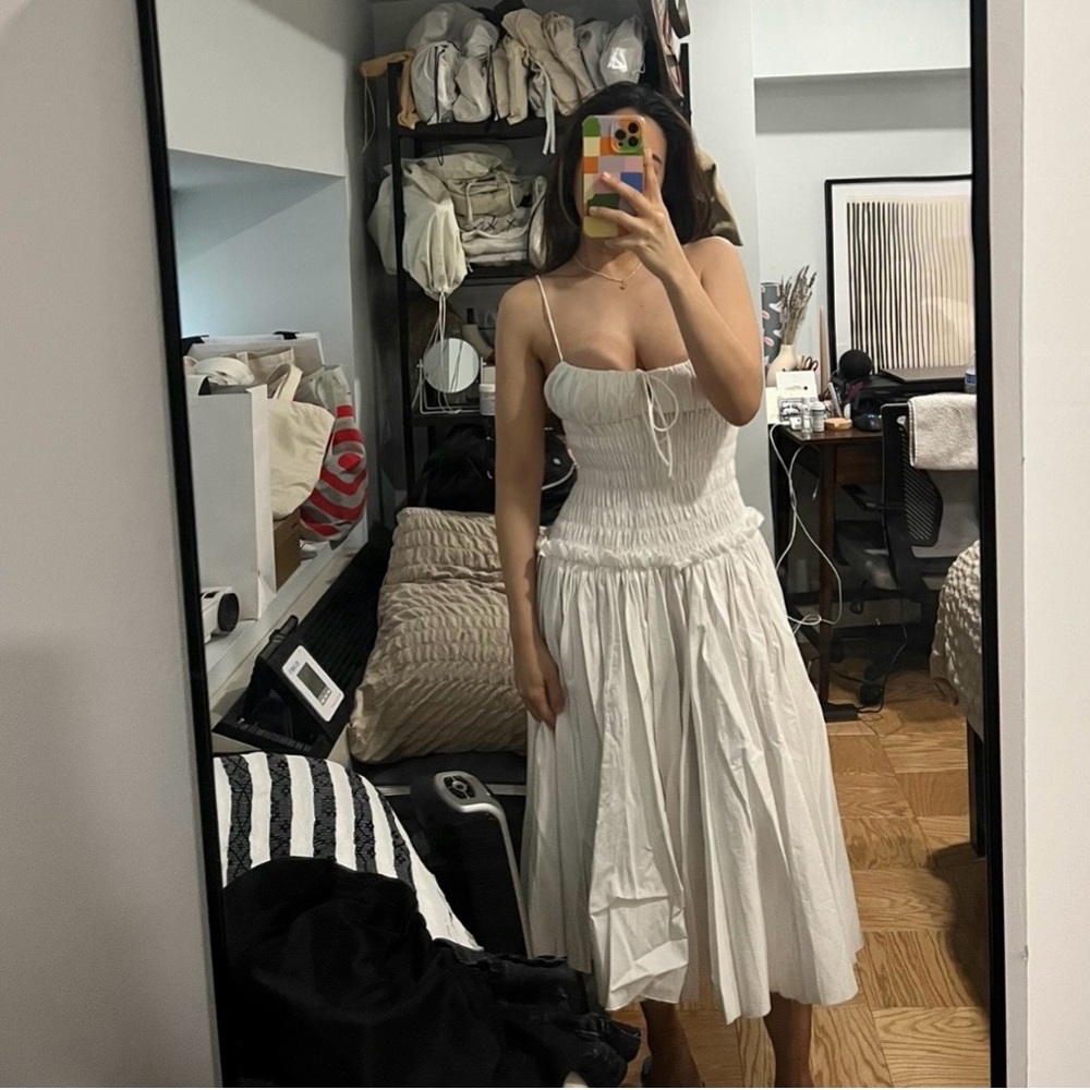 KHAITE Delphine White Pleated Midi Dress - Picture 9 of 9